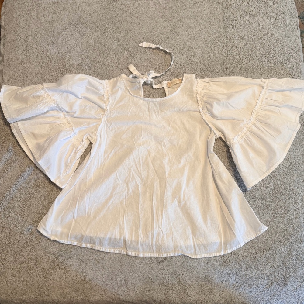 Altar'd State White Bell Sleeve Ruffled Blouse Size Small